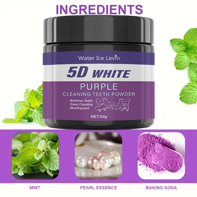 Teeth Whitening With Baking Soda - 5D White Purple Cleaning Tooth Powder.