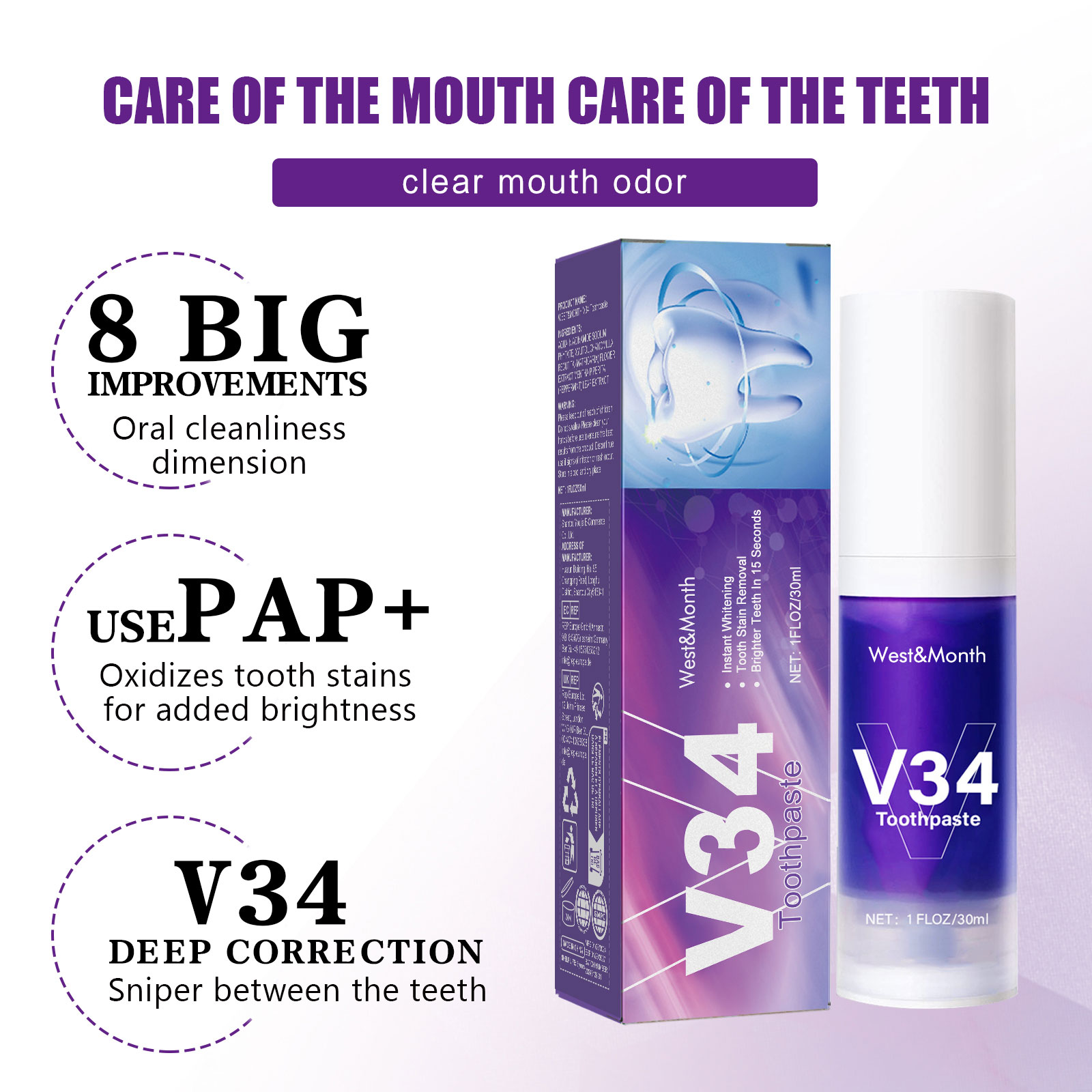 V34 Teeth Whitening Toothpaste - Remineralizing Toothpaste review and price
